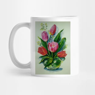 Bouquet of Tulips in a Glass Vase Mug